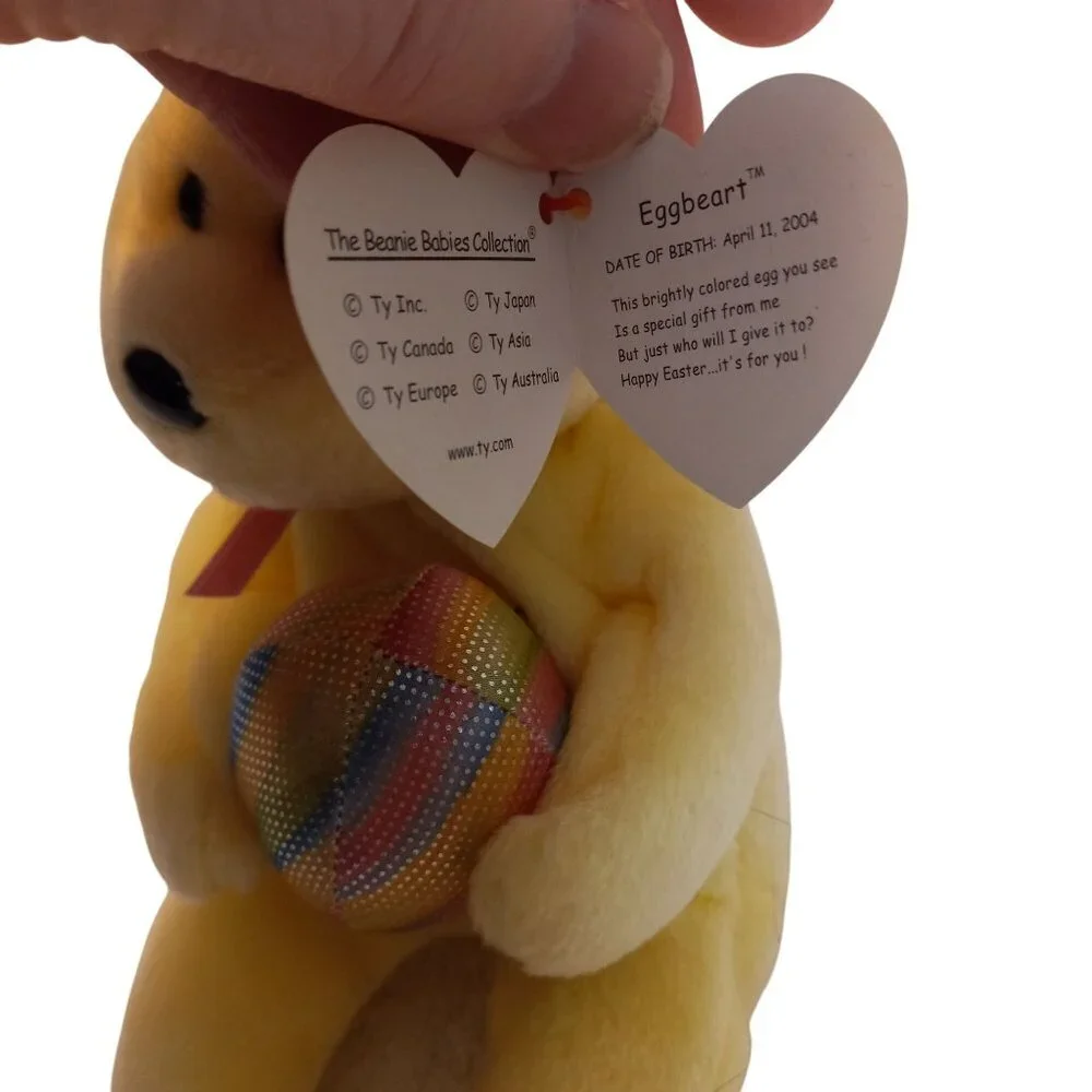 Ty Beanie Babies Bear Eggbeart Stuffed Plush 2004 Easter Yellow Ribbon Egg NEW - Picture 9 of 10